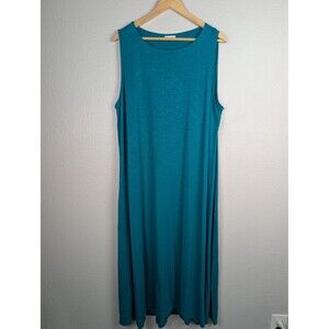 NWOT J. Jill Dress Women 2X Blue Sleeveless Maxi Tank Rayon Spandex Pocket Flowy